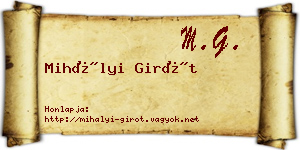Mihályi Girót névjegykártya